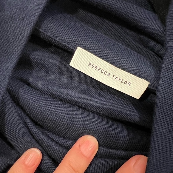 REBECCA TAYLOR Pima Cotton Turtleneck Long Sleeve Top Navy SZ L - Picture 7 of 8
